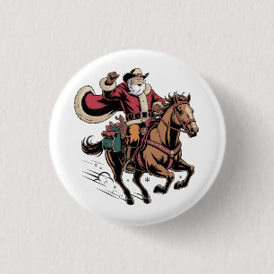 Badge Rond 2,50 Cm Père Noël cow-boy à cheval Noël 