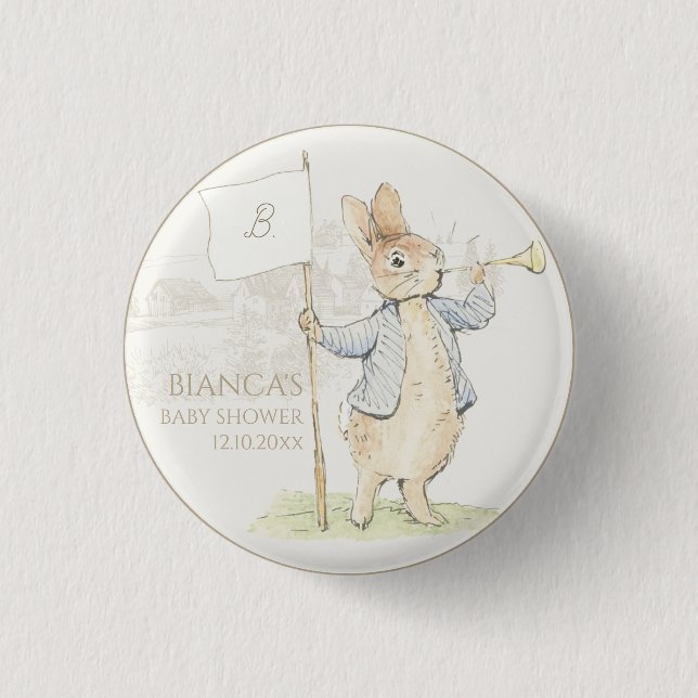 Badge Rond 2,50 Cm Peter le lapin Un Baby shower lapin (Devant)