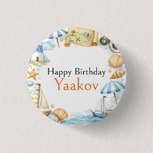 Badge Rond 2,50 Cm Petit explorateur côtier 4e anniversaire pour garç