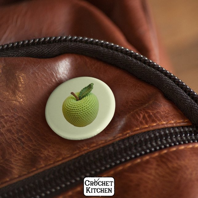 Badge Rond 2,50 Cm Petit Rétro Artisanat artisanal Vert Crochet Pomme (Créateur téléchargé)