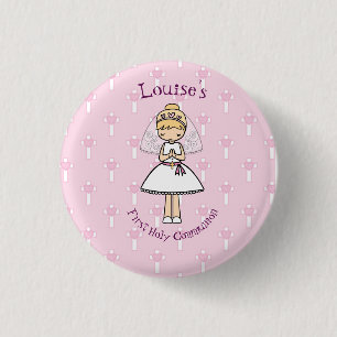 Badge Rond 2,50 Cm Petite fille blonde de première sainte communion