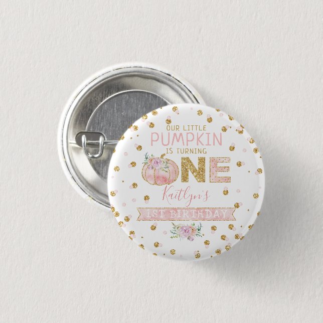 Badge Rond 2,50 Cm Petites filles Citrouilles 1er anniversaire (Devant & derrière)