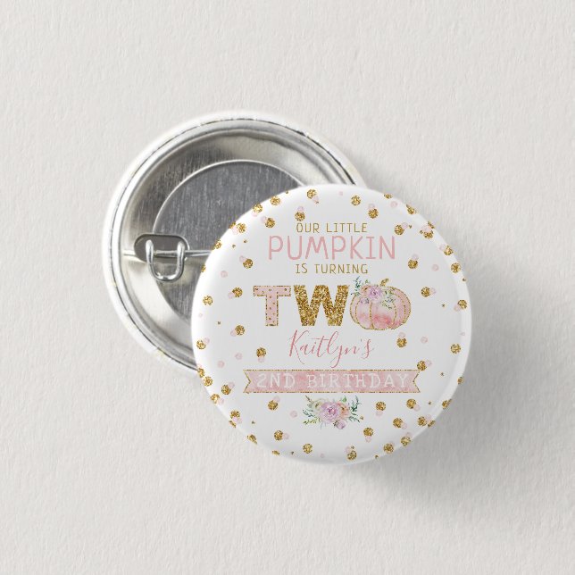 Badge Rond 2,50 Cm Petites filles Citrouilles 2e anniversaire (Devant & derrière)
