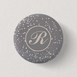 Badge Rond 2,50 Cm Pierre de Terrazzo Gris