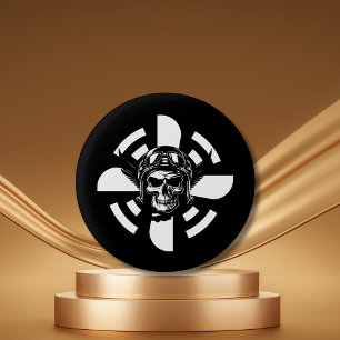 Badge Rond 2,50 Cm Pilote de crâne et hélice d'avion, Minimaliste, No