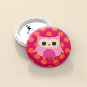 Badge Rond 2,50 Cm Pin rose de bouton de hibou