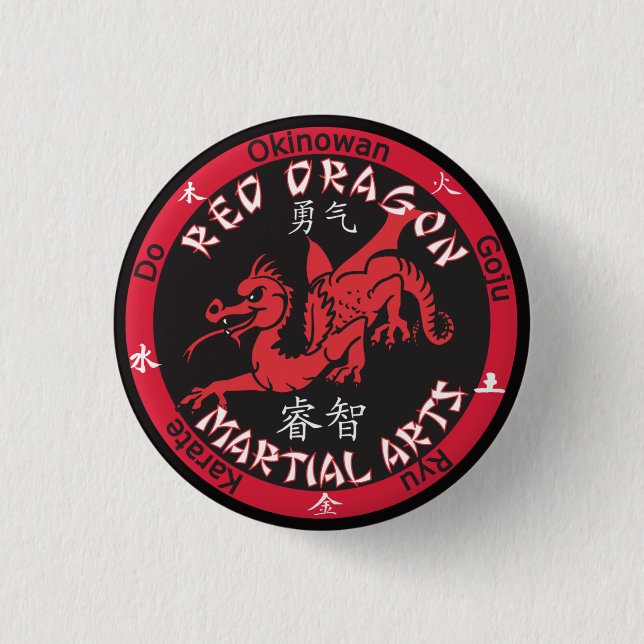 Badge Rond 2,50 Cm Pin rouge d'arts martiaux de dragon (Devant)