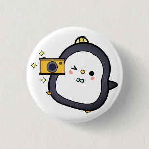 Badge Rond 2,50 Cm Pingouin, Caméra, Caractère