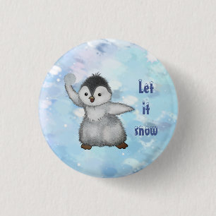 Badge Rond 2,50 Cm Pingouin d'hiver