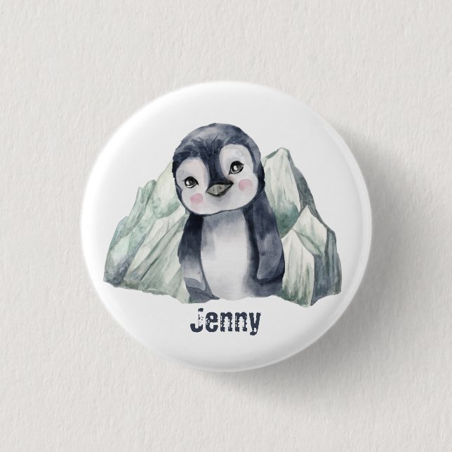 Badge Rond 2,50 Cm Pingouin Personnalisable En Hiver (Devant)
