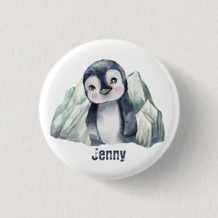 Badge Rond 2,50 Cm Pingouin Personnalisable En Hiver