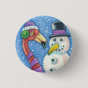 Badge Rond 2,50 Cm PINK FLAMINGO SNOWMAN CHRISTMAS BUTTON Round