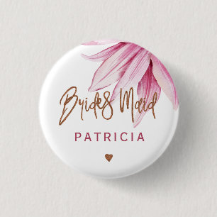 Badge Rond 2,50 Cm Pink floral cuivre script nuptiale douche demoisel