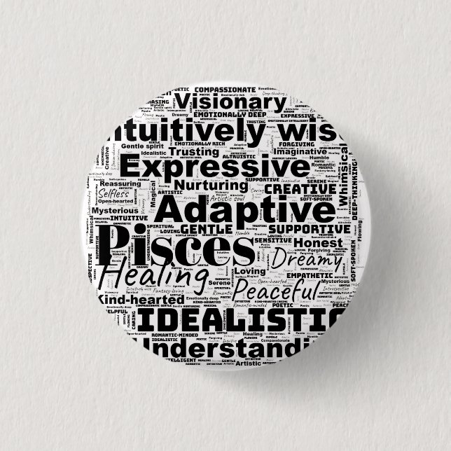 Badge Rond 2,50 Cm Pisces Mot Cloud Inspiration Zodiaque (Devant)
