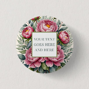 Badge Rond 2,50 Cm pivoines roses fleurs aquarelle rose