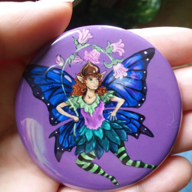 Badge Rond 2,50 Cm Pixie ailée bleue (Créateur téléchargé)