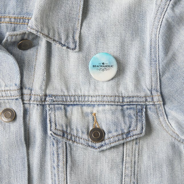 Badge Rond 2,50 Cm Plageaholique Aquarelle Plage (En situation)