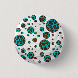 Badge Rond 2,50 Cm Points Leopard Brown et Turquoise PrintPolka