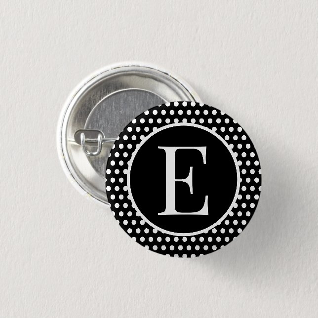 Badge Rond 2,50 Cm Pois classique Noir Personnalisé lettre initiale (Devant & derrière)