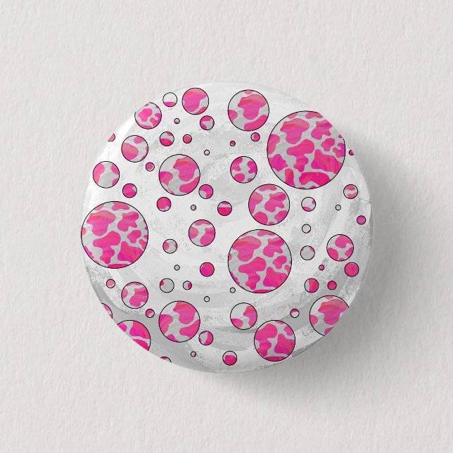 Badge Rond 2,50 Cm Poka Dot Vache rose et blanc (Devant)