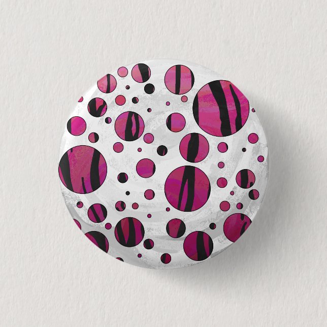 Badge Rond 2,50 Cm Polka Dot Tiger rose chaud et noir (Devant)