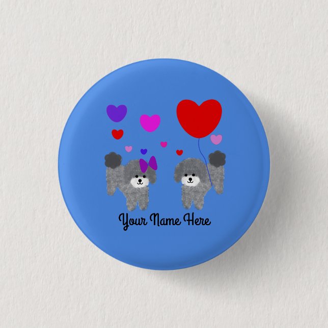 Badge Rond 2,50 Cm Poodle gris Valentine #2 Bouton (Devant)