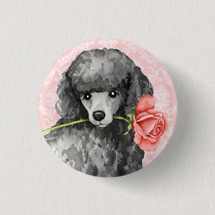 Badge Rond 2,50 Cm Poodle miniature Rose Valentine