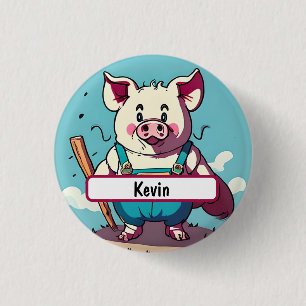 Badge Rond 2,50 Cm Porky the Farmer with Customable Nametag Button