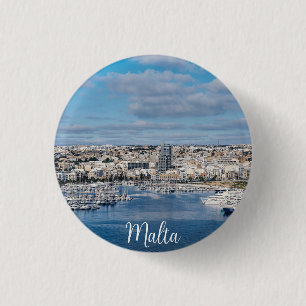Badge Rond 2,50 Cm Port de Sliema avec bâtiments et bateaux modernes