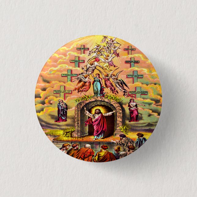 Badge Rond 2,50 Cm Porte du Ciel Jésus embrassé par les anges (Devant)