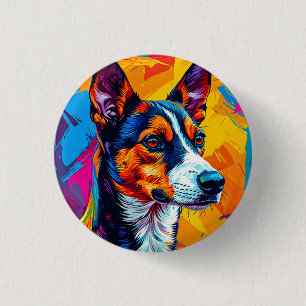 Badge Rond 2,50 Cm Portrait abstrait de chien Basenji