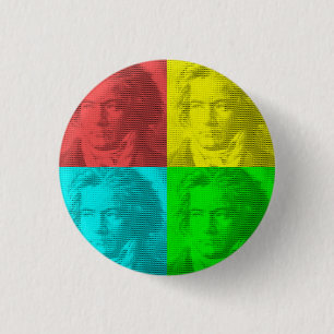Badge Rond 2,50 Cm Portrait Beethoven En Carré