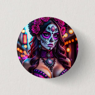Badge Rond 2,50 Cm Portrait de Catrina de Día de los Muertos