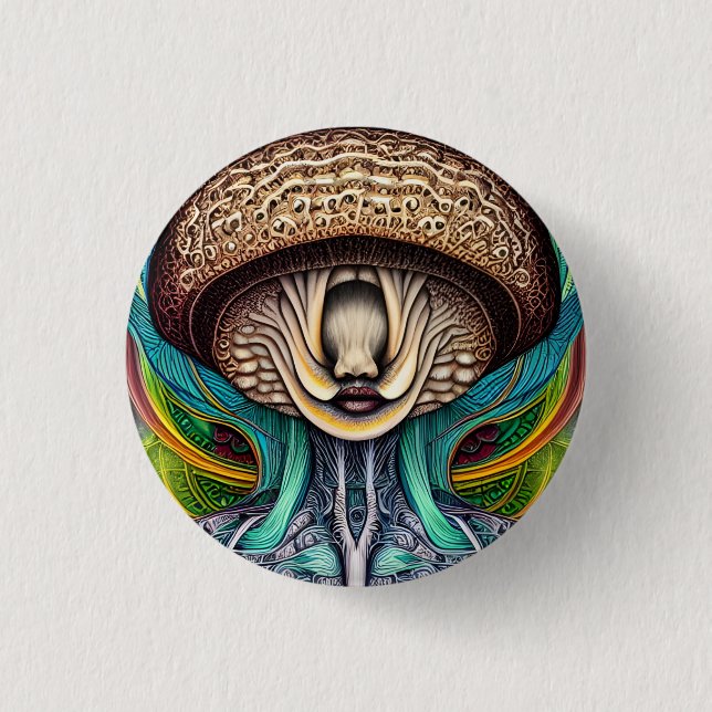 Badge Rond 2,50 Cm Portrait d'un champignon avec des caractéristiques (Devant)