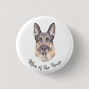 Badge Rond 2,50 Cm Portrait d'un chien berger allemand Sketched Art