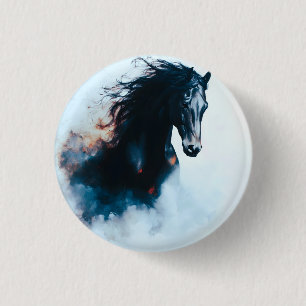 Badge Rond 2,50 Cm Portrait minimaliste de cheval noir de course