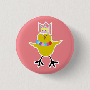 Badge Rond 2,50 Cm Poulet dans une couronne avec perles