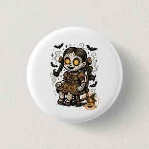 Badge Rond 2,50 Cm Poupée hantée - Dessin d'Halloween