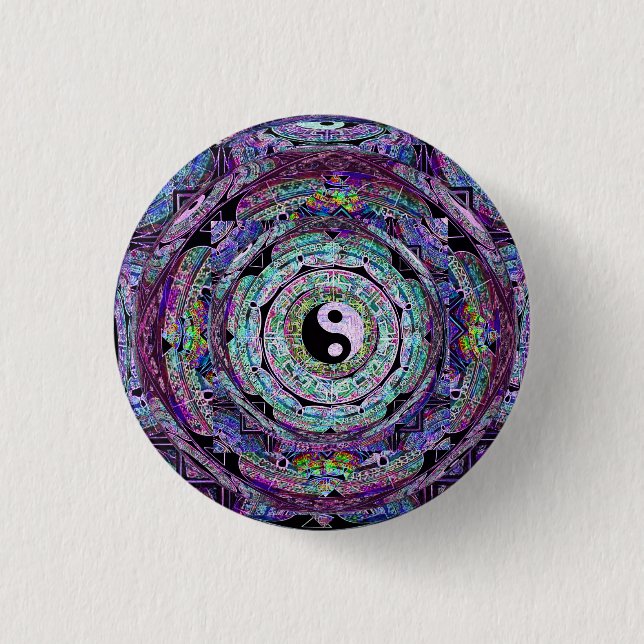 Badge Rond 2,50 Cm Pourpre de mandala de Yin Yang (Devant)