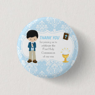 Badge Rond 2,50 Cm Première communion Black Hair Boy Merci