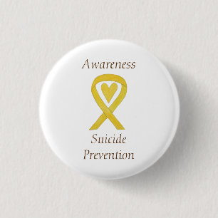Badge Rond 2,50 Cm Prévention du suicide Jaune Sensibilisation Ruban