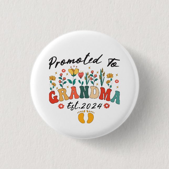 Badge Rond 2,50 Cm Promu à Grand-mère est. Grand-parents Button 2024 (Devant)