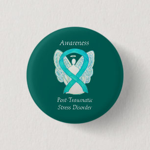 Badge Rond 2,50 Cm PTSD Sensibilisation Ruban Angle Turquoise Peintur