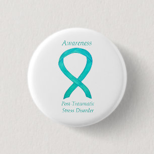 Badge Rond 2,50 Cm PTSD Sensibilisation Ruban Turquoise Peintures d'a