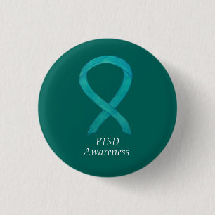 Badge Rond 2,50 Cm PTSD Sensibilisation Ruban Turquoise Peintures d'a