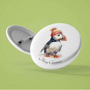 Badge Rond 2,50 Cm Puffin de Noël, personnalisable