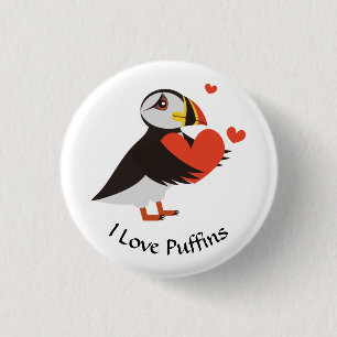 Badge Rond 2,50 Cm Puffin Love Red Hearts Button