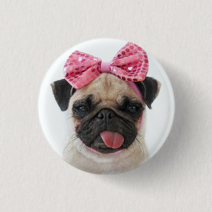 Badge Rond 2,50 Cm Pug with Pink Bow