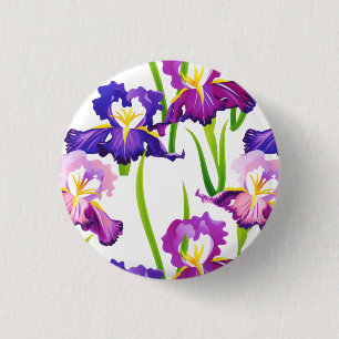 Badge Rond 2,50 Cm Purple Rustique Pré Iris Fleurs Aquarelle