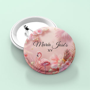 Badge Rond 2,50 Cm Quinceañera Flamant Tropical, personnalisé